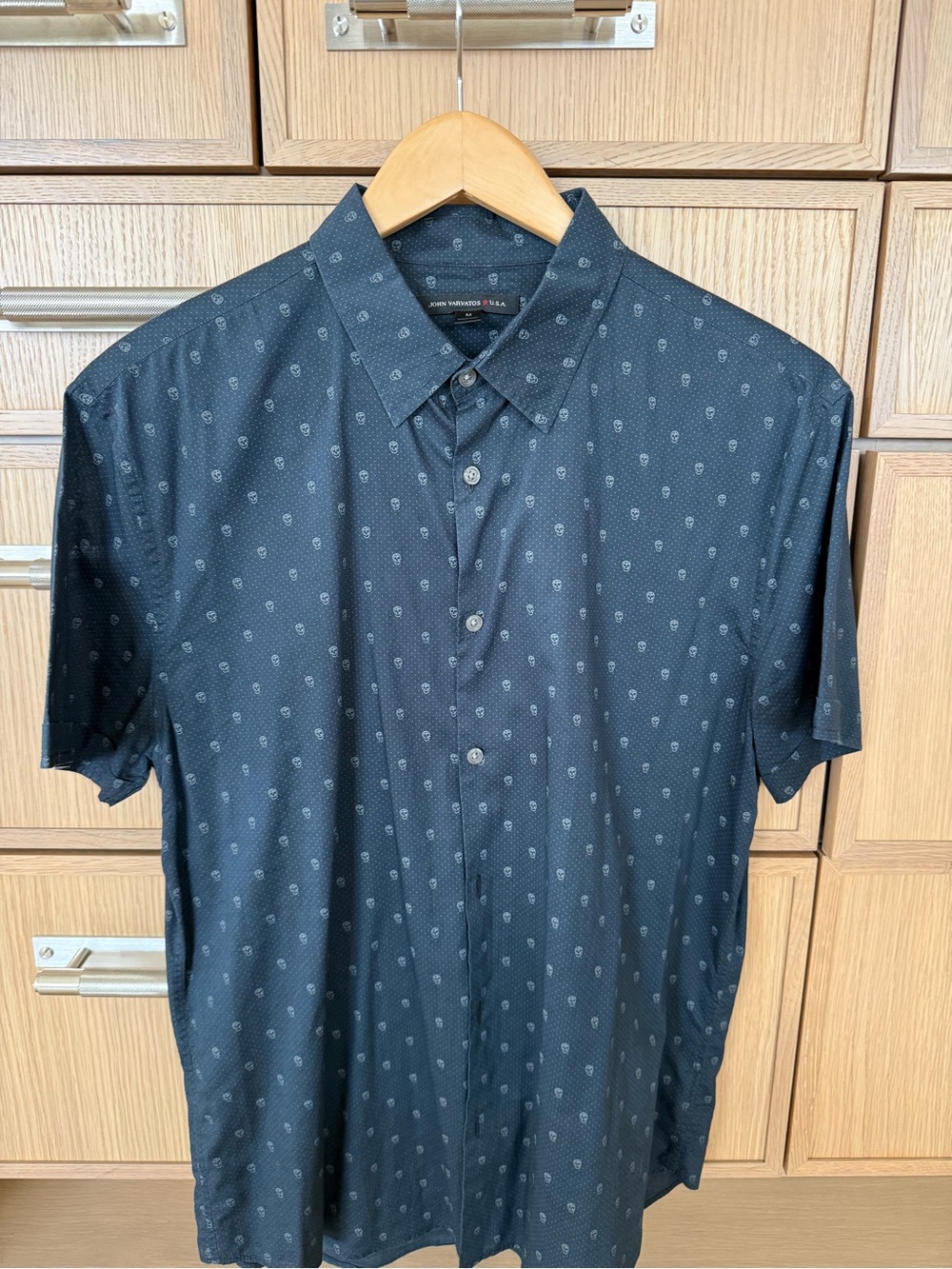 John Varvatos Navy Short Sleeve 100% cotton Button-Down with Micro Skull Print